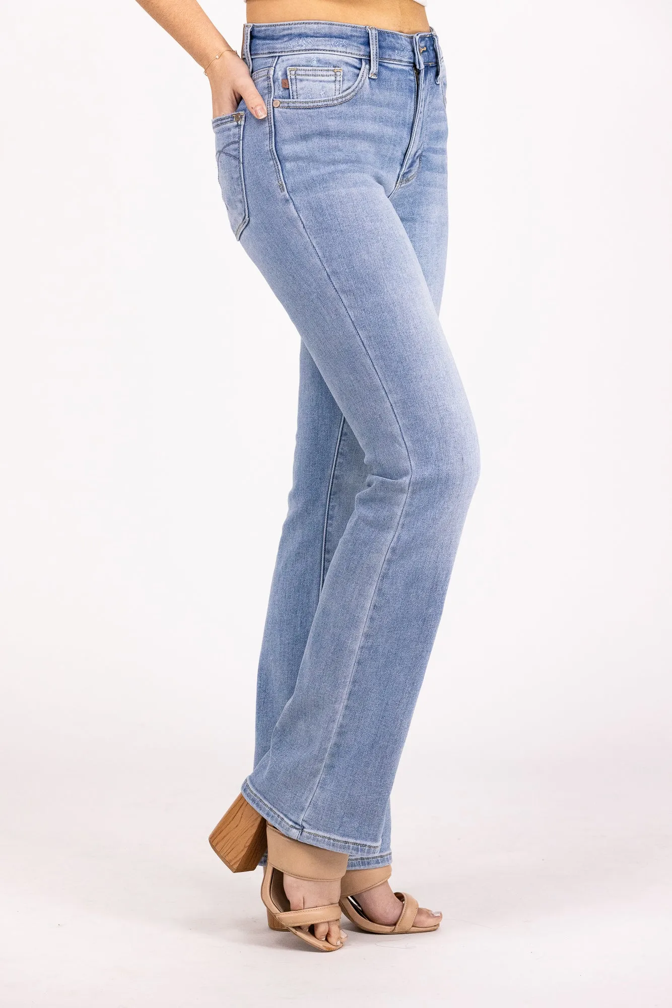 The Paula from Judy Blue: Mid-Rise Thermal Bootcut Denim *Final Sale*