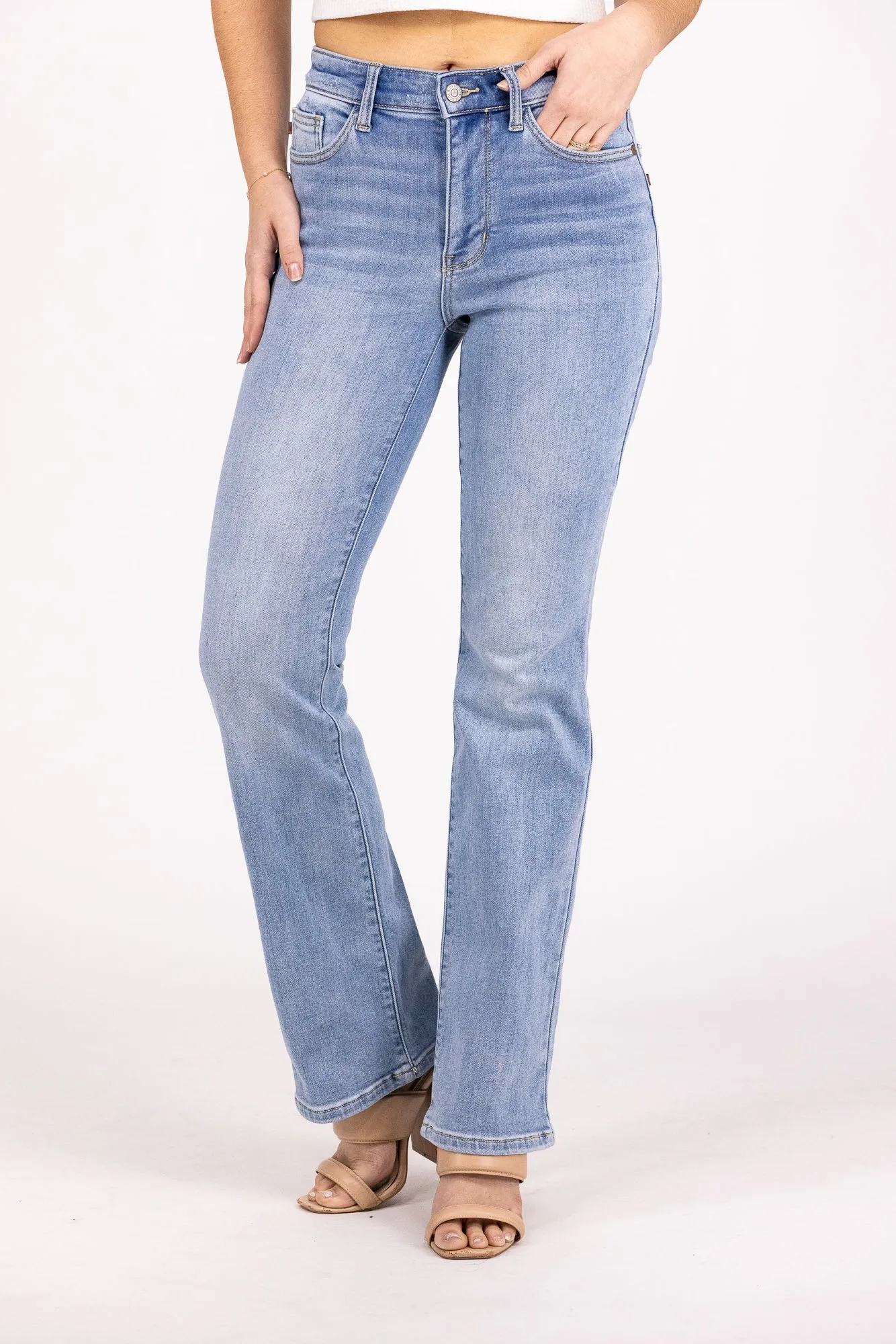 The Paula from Judy Blue: Mid-Rise Thermal Bootcut Denim *Final Sale*