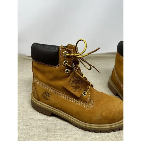 Timberland 12909 Junior’s 6&quot; Premium Waterproof Boots Wheat Nubuck Size 4M