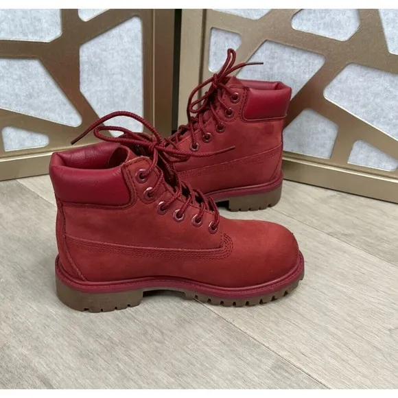 Timberland 6&quot; Kid Premium Waterproof Red Leather little Boys Boots Sz 13 A14TE