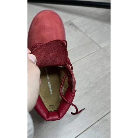 Timberland 6&quot; Kid Premium Waterproof Red Leather little Boys Boots Sz 13 A14TE