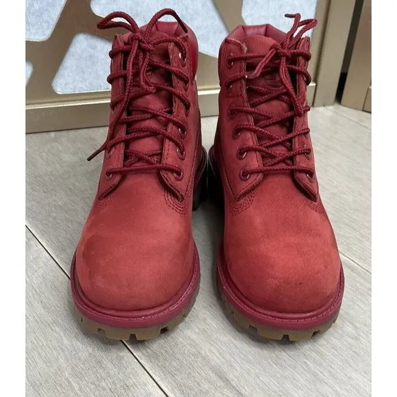 Timberland 6&quot; Kid Premium Waterproof Red Leather little Boys Boots Sz 13 A14TE