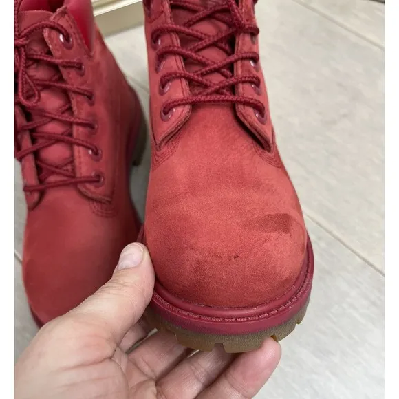 Timberland 6&quot; Kid Premium Waterproof Red Leather little Boys Boots Sz 13 A14TE