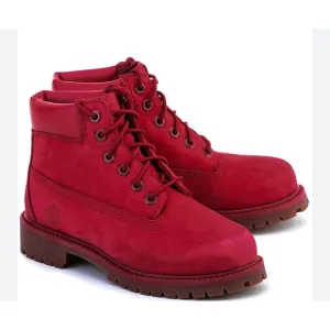 Timberland 6&quot; Kid Premium Waterproof Red Leather little Boys Boots Sz 13 A14TE