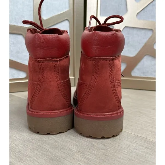 Timberland 6&quot; Kid Premium Waterproof Red Leather little Boys Boots Sz 13 A14TE