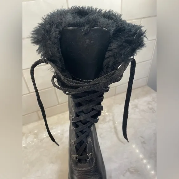 Timberland Black Leather Faux Fur Lined Lace Up Winter Snow Hiking Boots S 7