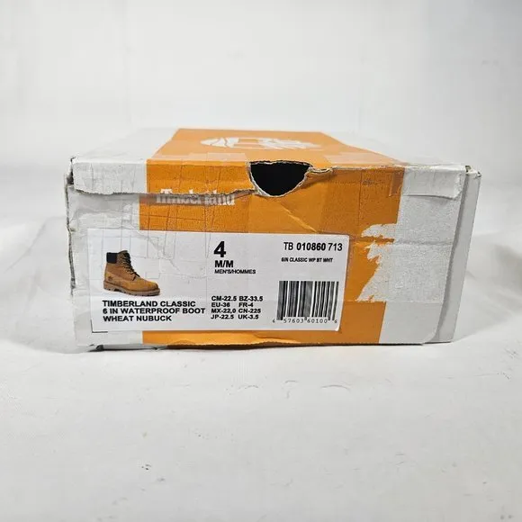 Timberland Classic 6 in Waterproof Boot Wheat Nubuck Child Size 4 TB010860 713