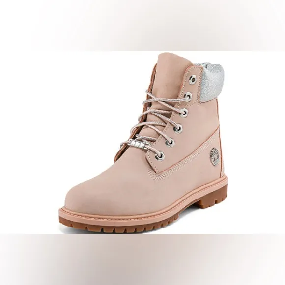 Timberland Pink Boots Bling Heritage 6 Inch Light Pink Nubuck Size 7.5