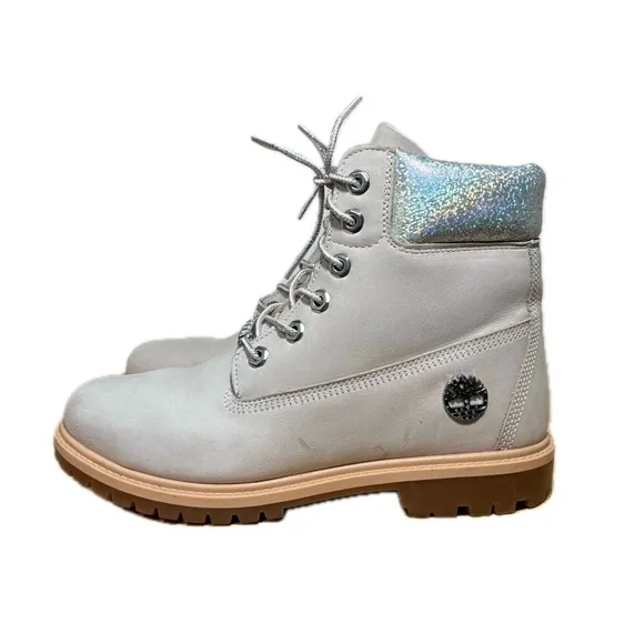 Timberland Pink Boots Bling Heritage 6 Inch Light Pink Nubuck Size 7.5