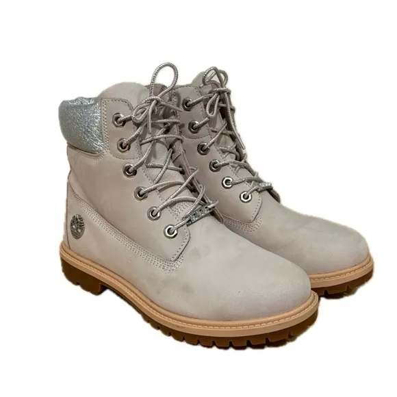 Timberland Pink Boots Bling Heritage 6 Inch Light Pink Nubuck Size 7.5