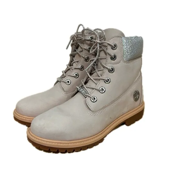Timberland Pink Boots Bling Heritage 6 Inch Light Pink Nubuck Size 7.5