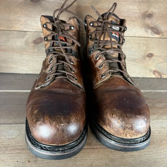 timberland pit boss mens size 13 shoes brown leather steel toe work boots