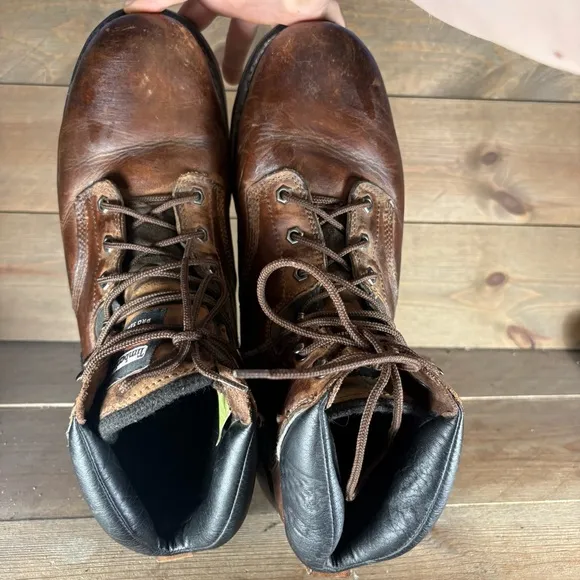 timberland pit boss mens size 13 shoes brown leather steel toe work boots