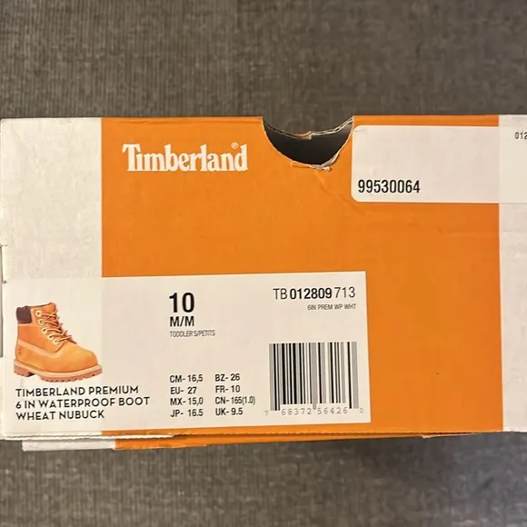 Timberland Toddler 10M premium 6 inch waterproof boot wheat nubuck  TB12809713