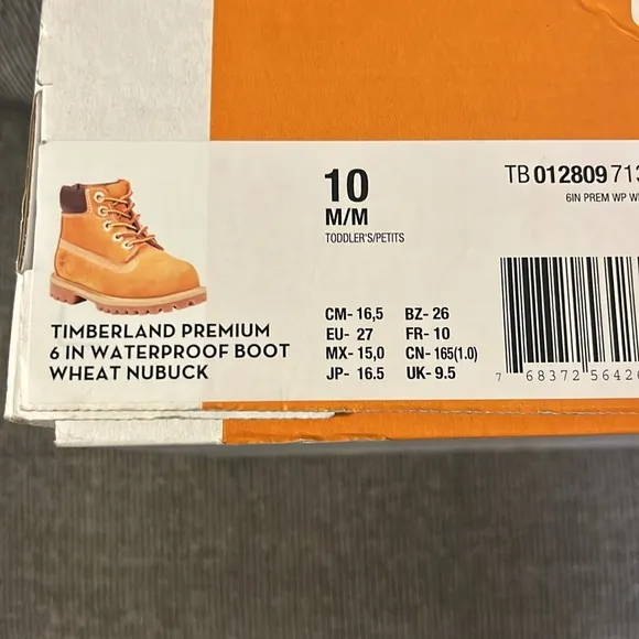 Timberland Toddler 10M premium 6 inch waterproof boot wheat nubuck  TB12809713