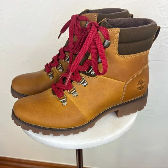 TIMBERLAND‎ Women's Ellendale Boot Cognac Brown Tan Leather Shoe Lace Up Size 7