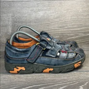 TMA Eyes Blue Denim Leather Women’s Sz 8/EU 39 Hollow Cut Out Hook &amp; Loop Shoes
