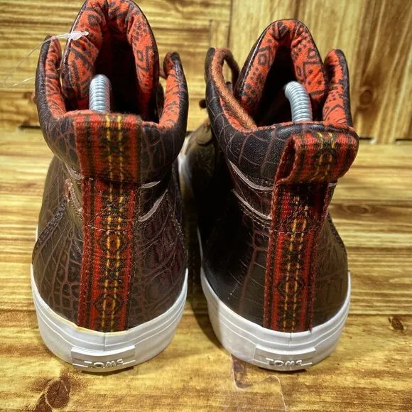 TOMS Camila High Crocodile Embossed Leather Brown Shoes Sneakers  Womens Sz 10
