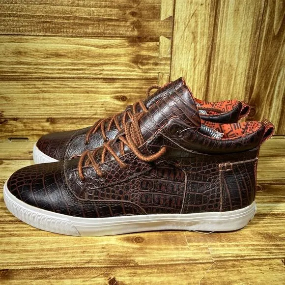 TOMS Camila High Crocodile Embossed Leather Brown Shoes Sneakers  Womens Sz 10