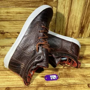 TOMS Camila High Crocodile Embossed Leather Brown Shoes Sneakers  Womens Sz 10
