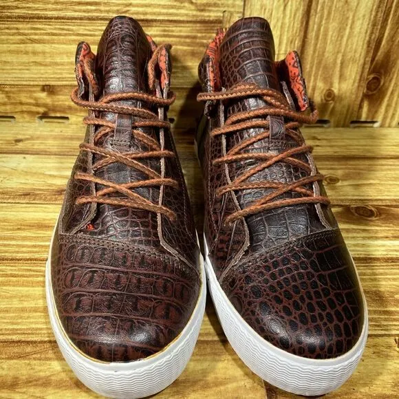 TOMS Camila High Crocodile Embossed Leather Brown Shoes Sneakers  Womens Sz 10