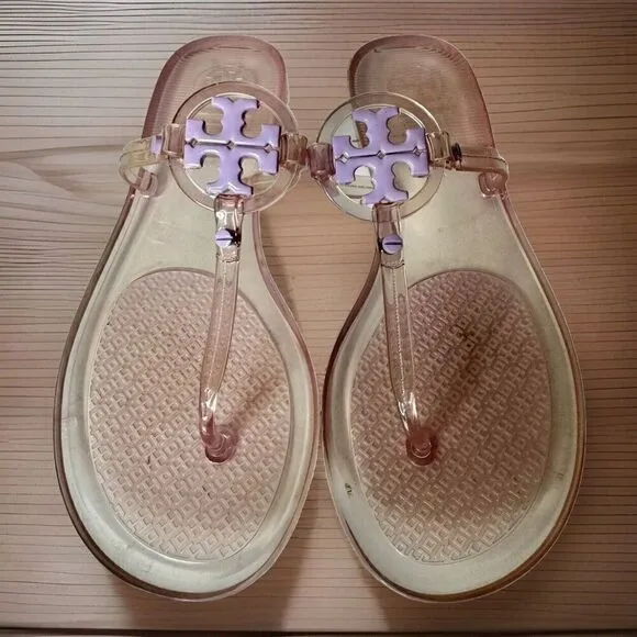 Tory Burch Mini Miller Jelly Thong Sandals Flip Flops Lilac Size 7 Waterproof