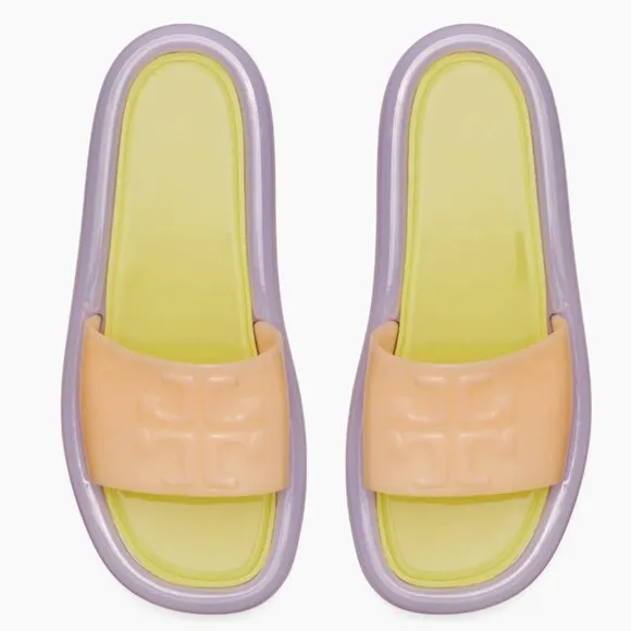 Tory Burch Sandals Bubble Slides Jelly Cloud Purple &amp; Neon SZ 11 NEW in Box