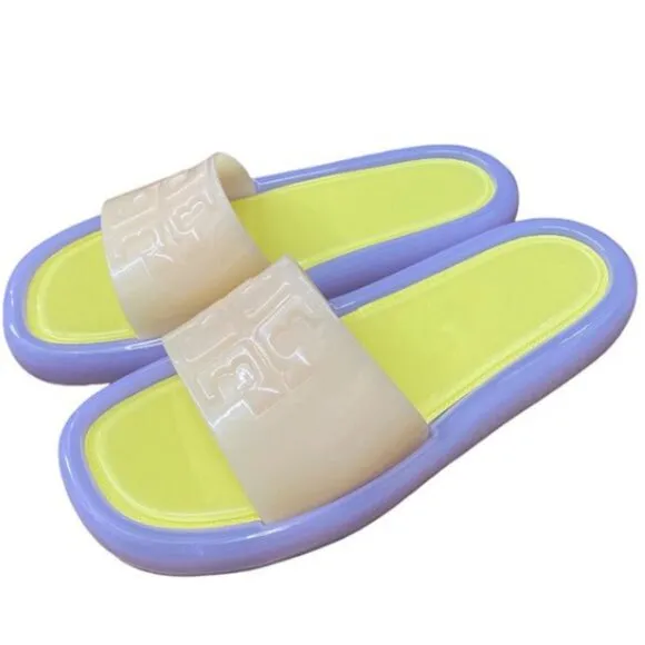 Tory Burch Sandals Bubble Slides Jelly Cloud Purple &amp; Neon SZ 11 NEW in Box