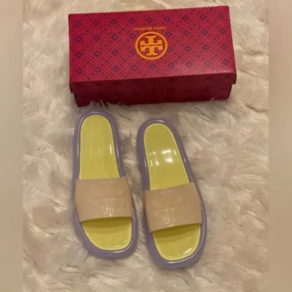 Tory Burch Sandals Bubble Slides Jelly Cloud Purple &amp; Neon SZ 11 NEW in Box