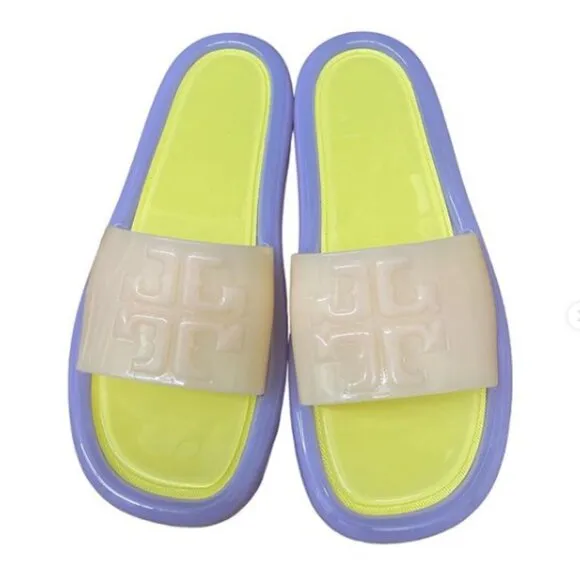 Tory Burch Sandals Bubble Slides Jelly Cloud Purple &amp; Neon SZ 11 NEW in Box