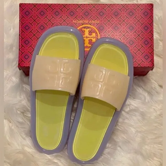 Tory Burch Sandals Bubble Slides Jelly Cloud Purple &amp; Neon SZ 11 NEW in Box