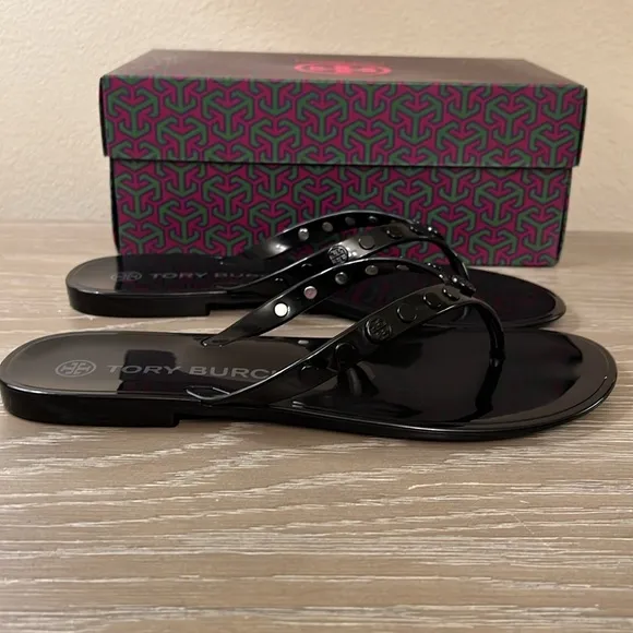 Tory Burch Studded Jelly Thong Sandals in Perfect Black