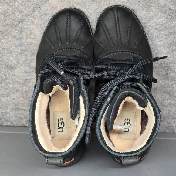 UGG‎ Azaria Boots Women's 6 Black Leather Duck Winter Sherpa Lined Waterproof