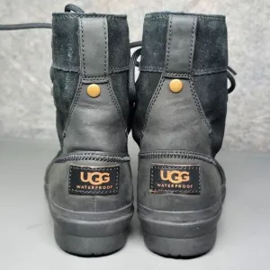 UGG‎ Azaria Boots Women's 6 Black Leather Duck Winter Sherpa Lined Waterproof
