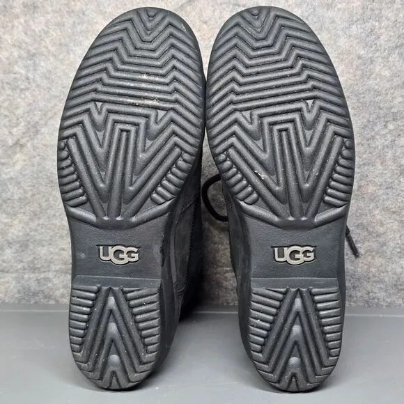 UGG‎ Azaria Boots Women's 6 Black Leather Duck Winter Sherpa Lined Waterproof
