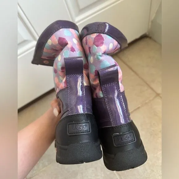 UGG Butte II patent Waterproof Winter Boots fur purple size 2 boot print glitter