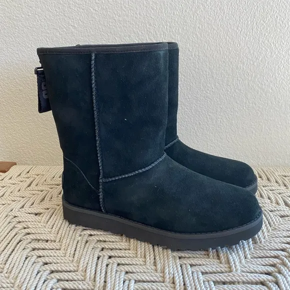 UGG classic short logo zip snow rain waterproof boots 7 black