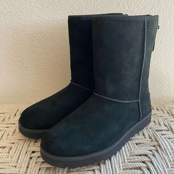 UGG classic short logo zip snow rain waterproof boots 7 black