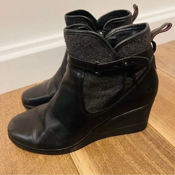 UGG Emalie Waterproof Full Grain Leather Wedge Ankle Boots