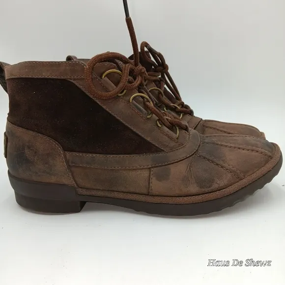 UGG Heather Ankle Boots Chestnut Leather Waterproof 1095156 Women’s Size 7.5