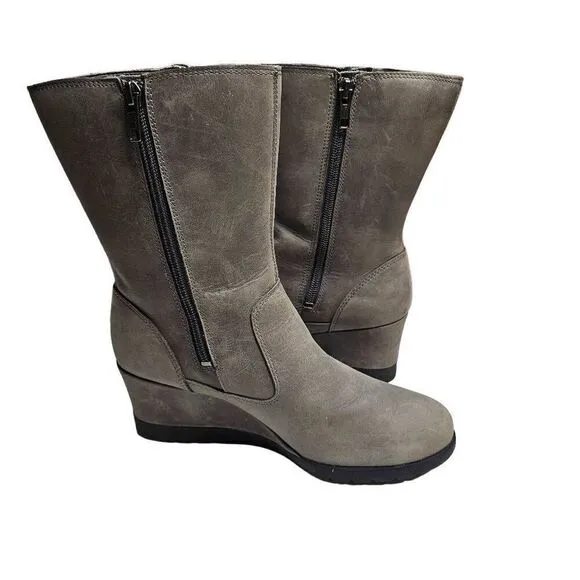 UGG Joely Wedge Boot 1012528 Gray Leather Zip Waterproof Lined Boots Size  7