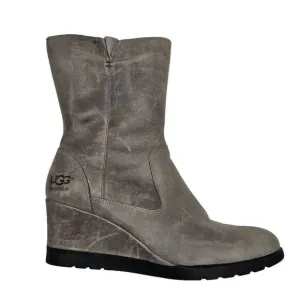 UGG Joely Wedge Boot 1012528 Gray Leather Zip Waterproof Lined Boots Size  7