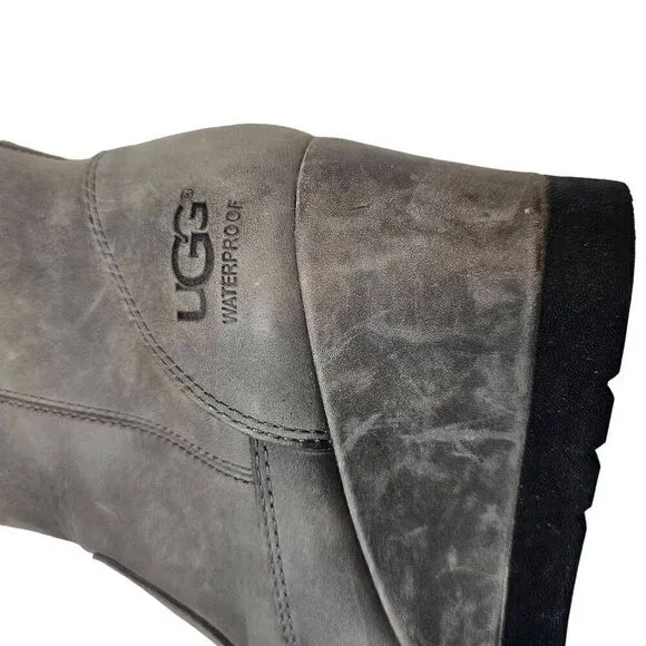 UGG Joely Wedge Boot 1012528 Gray Leather Zip Waterproof Lined Boots Size  7