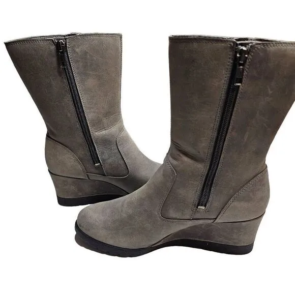 UGG Joely Wedge Boot 1012528 Gray Leather Zip Waterproof Lined Boots Size  7