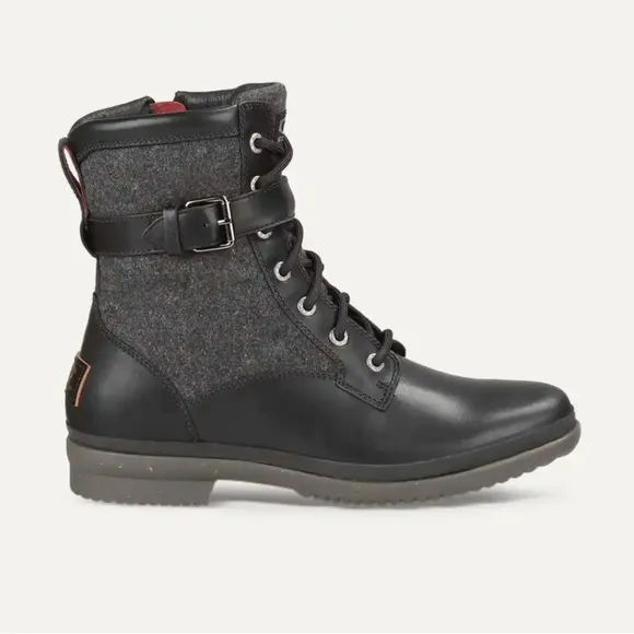 UGG Kesey Black and Gray Lace-Up Boots women’s 9.5 Vintage Combat Look