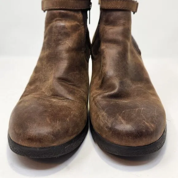 UGG Women Emalie Brown Leather Ankle Wedge Boots Size 9 Waterproof Zipper Sherpa