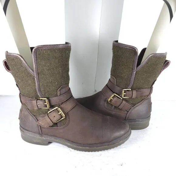 UGG Women's Simmens US 7 Brown Leather Lined LaceUp Waterproof Winter Boots