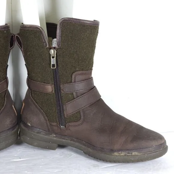 UGG Women's Simmens US 7 Brown Leather Lined LaceUp Waterproof Winter Boots