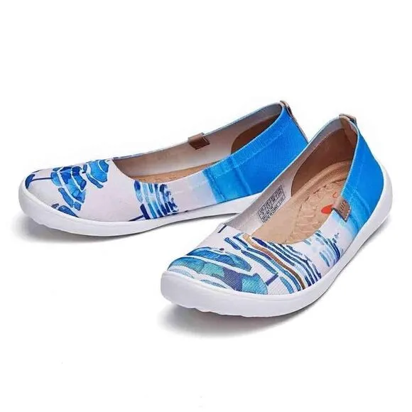 UIN Women's Ballet Flats Slip On Pointed Toe Casual Loafer Shoes(Beach Umbrella)