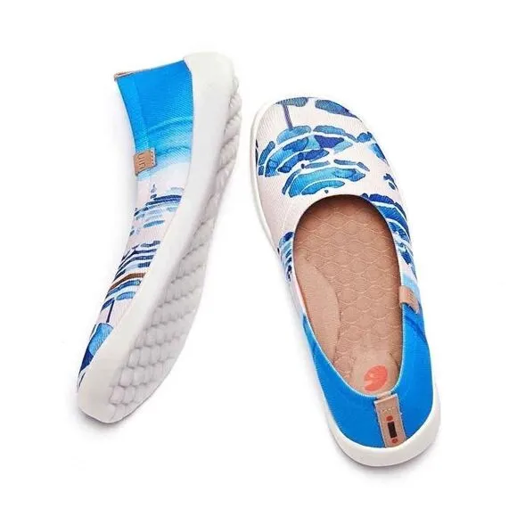 UIN Women's Ballet Flats Slip On Pointed Toe Casual Loafer Shoes(Beach Umbrella)
